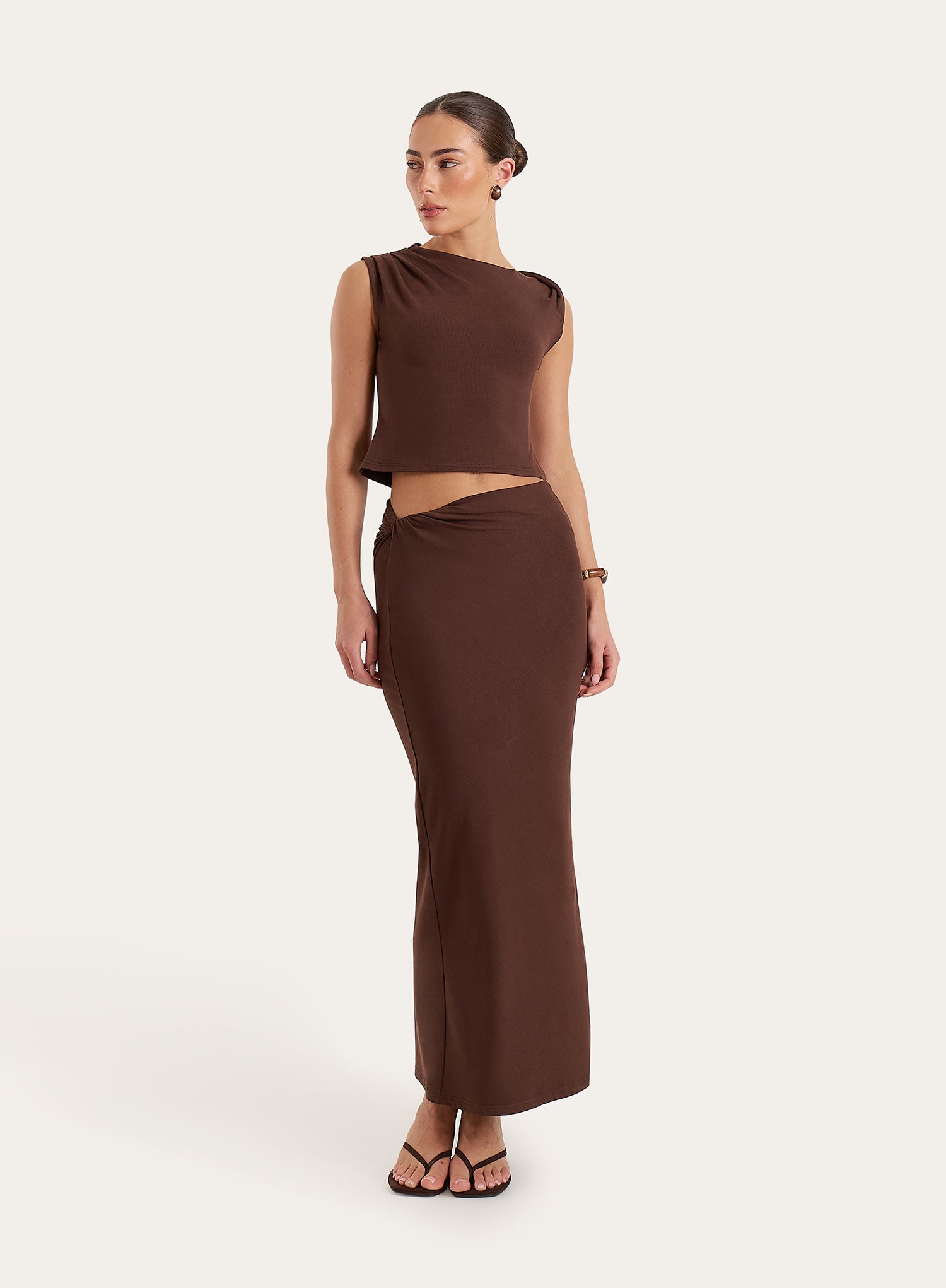 Chocolate Brown Jersey Twist Detail Sleeveless Top